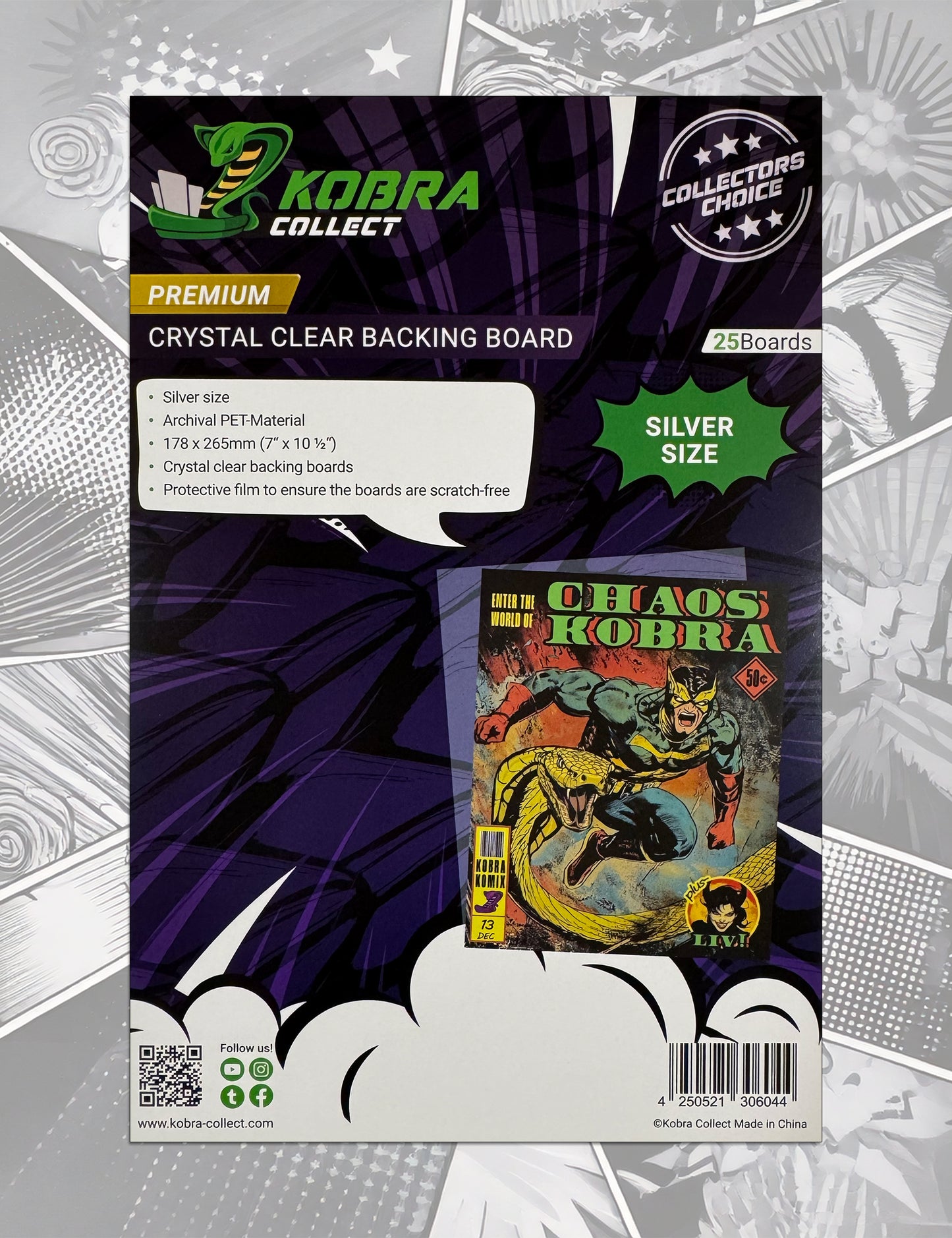 25x Kobra Collect - Comic Book Backing Board PET - Silver Size
