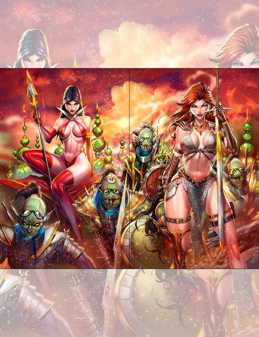 Vampirella #2 x Red Sonja #1 - Jamie Tyndall - Virgin Smoke - Connecting Set