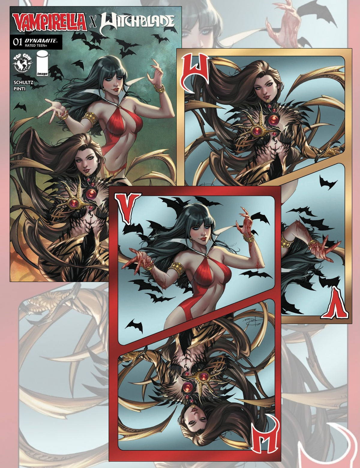 Vampirella x Witchblade #1  - Sabine Rich - Trade Dress, Virgin Red- und Gold-SET - EXKLUSIV