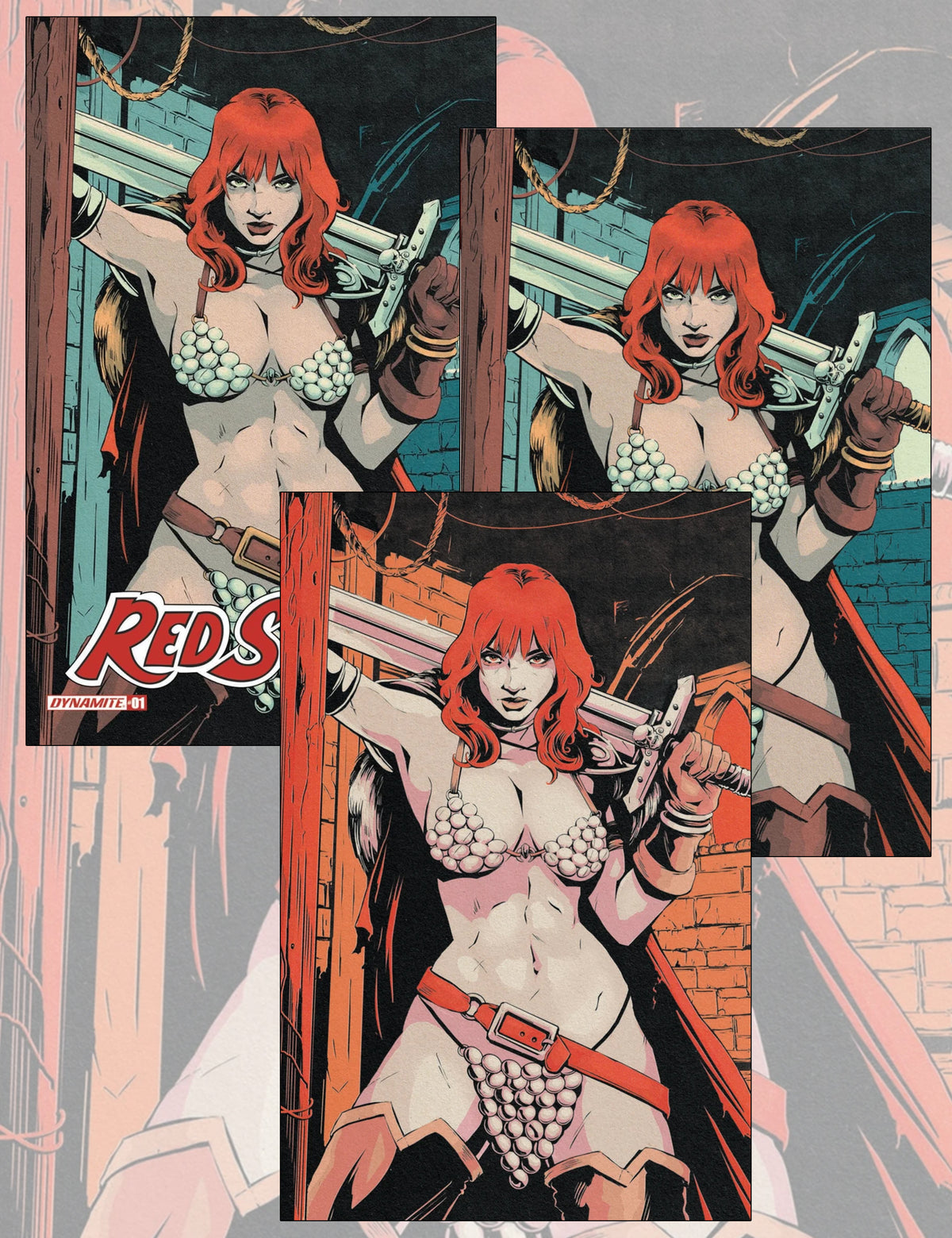 Red Sonja #1 - Flops - Trade Dress, Virgin Red- und Blue-SET